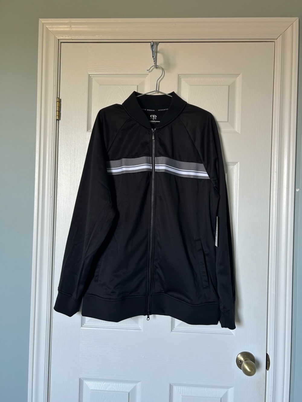 🔥🆕🔥 Athletic Works Baseball Collar Track Jacket - Rich Black - Large